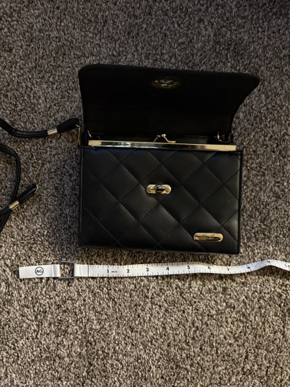Kathie Lee Black Quilted Turnlock Crossbody Bag Wallet
